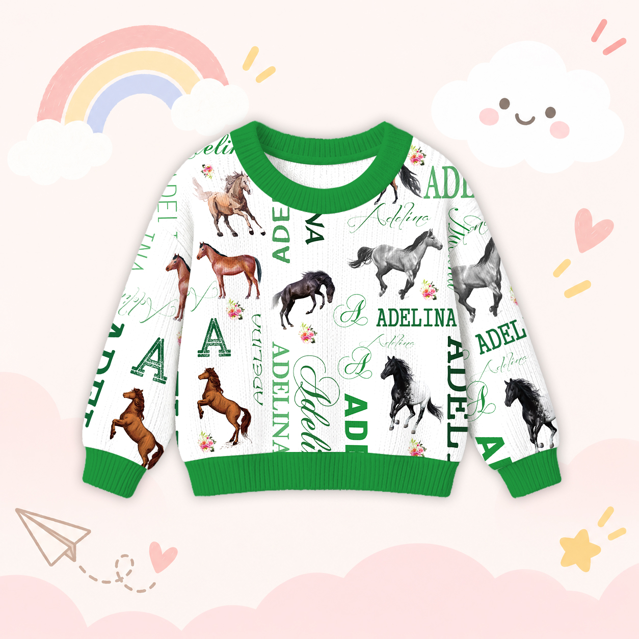 Personalized Lovely Kids Horse Knit Sweater | CWSweater08