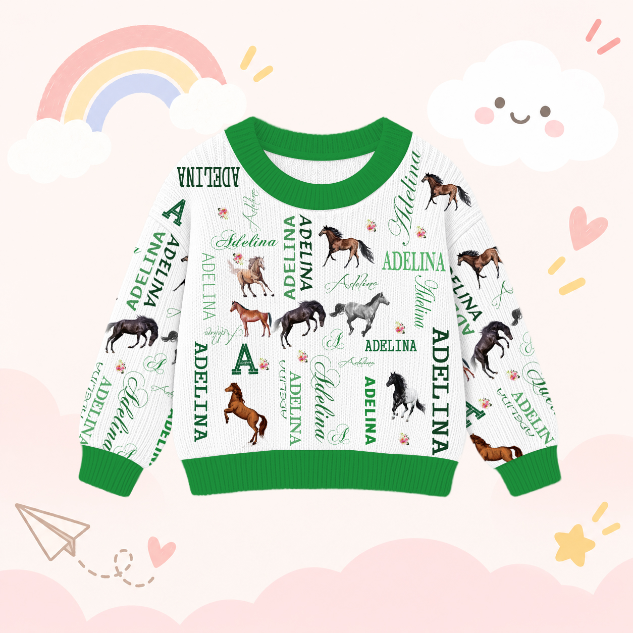 Personalized Lovely Kids Horse Knit Sweater | CWSweater08