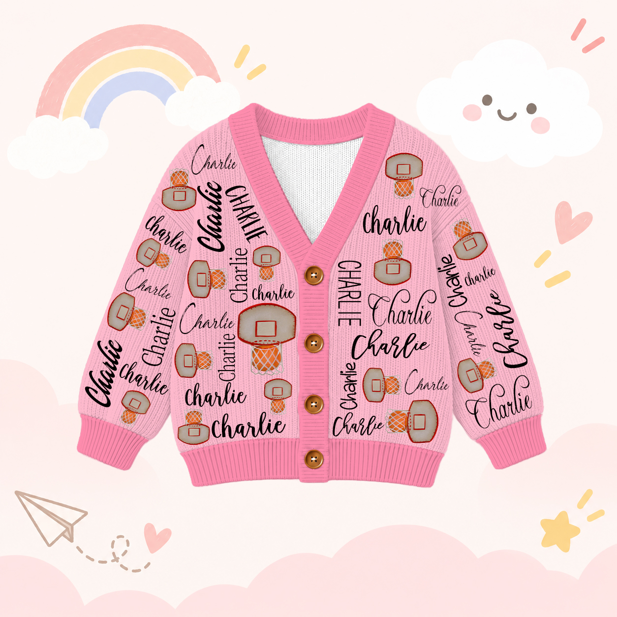 Personalized Lovely Kids Basketball Knit Sweater | CWSweater13