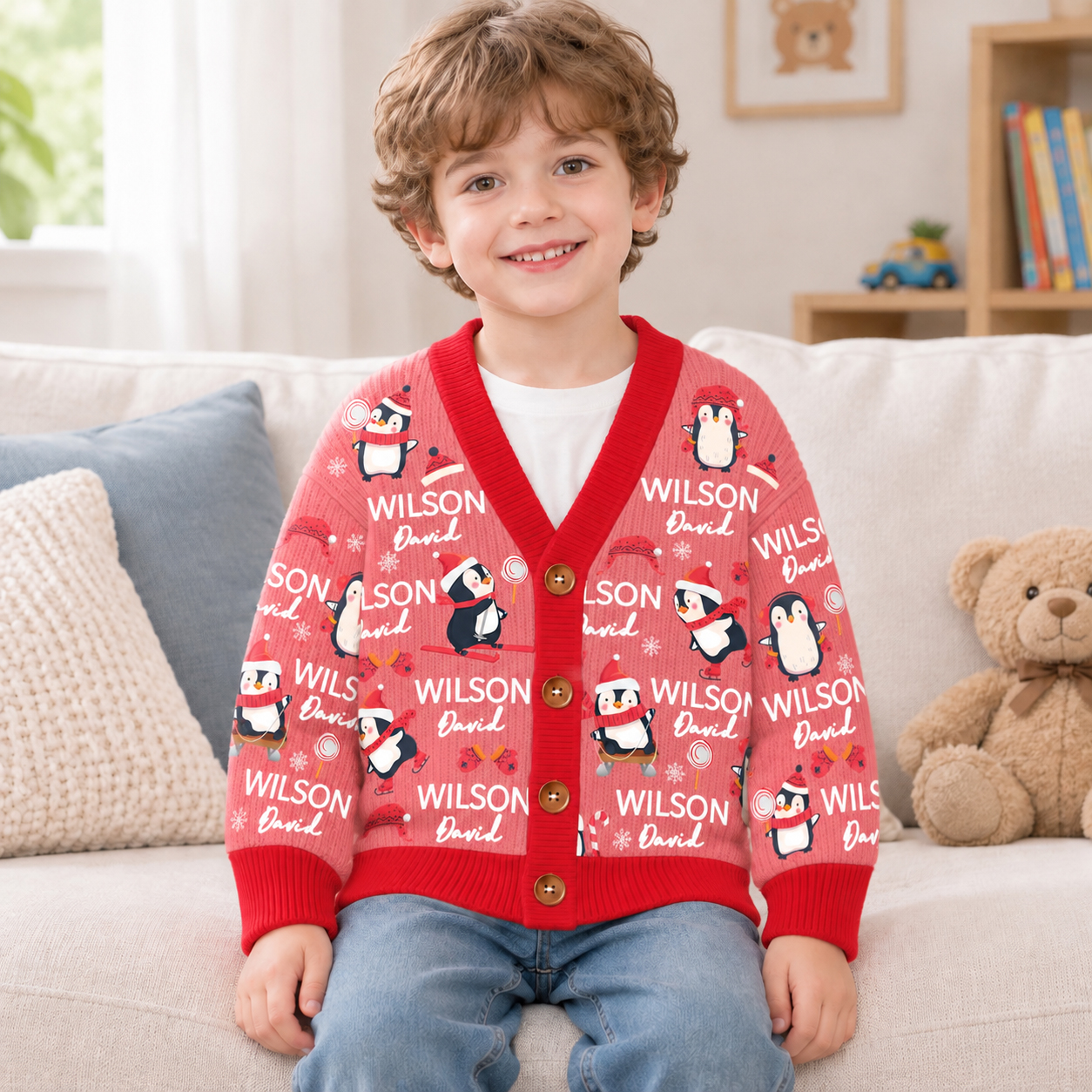 Personalized Lovely Kids Christmas Penguin Knit Sweater | CWSweater14
