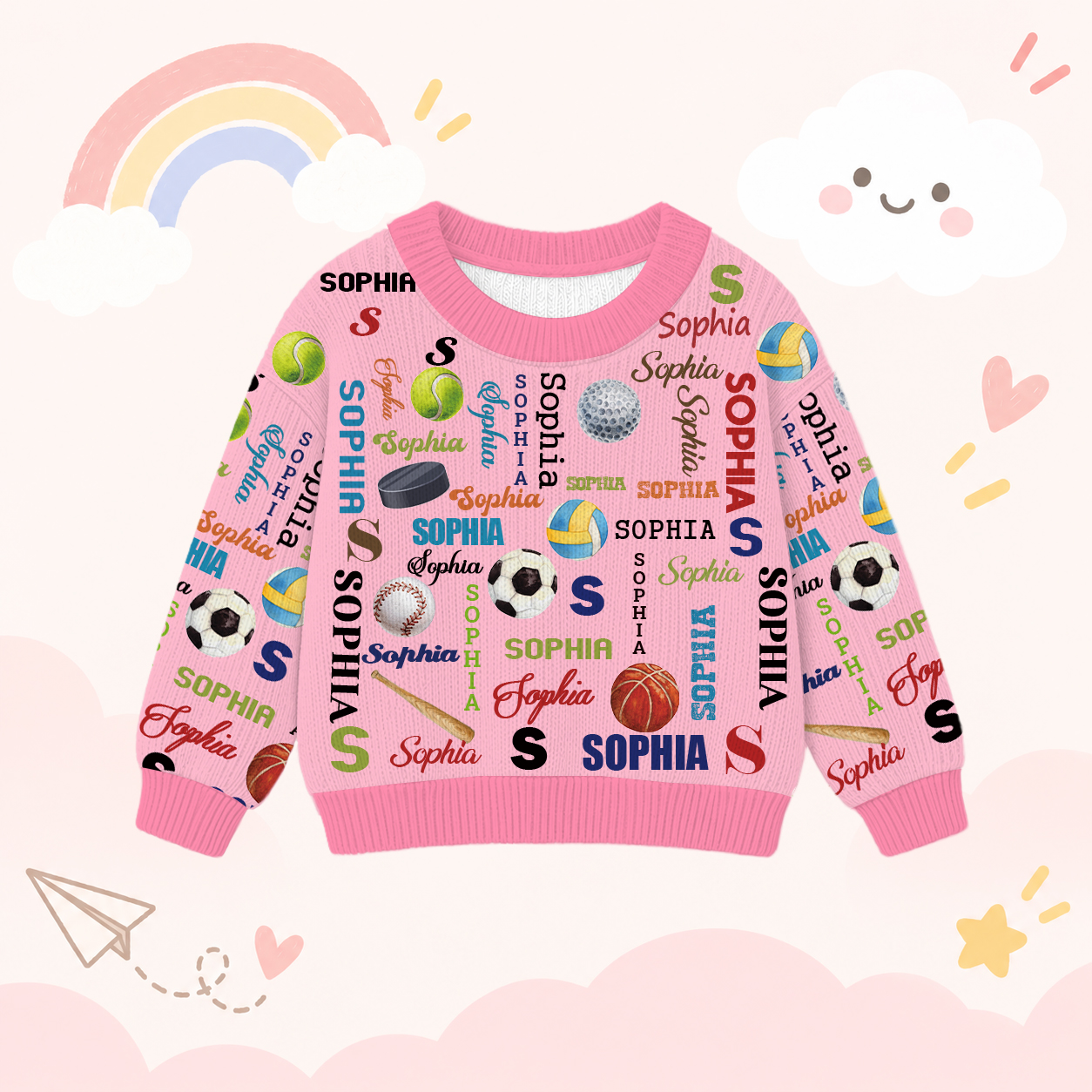 Personalized Lovely Kids Ball Sports Knit Sweater | CWSweater11