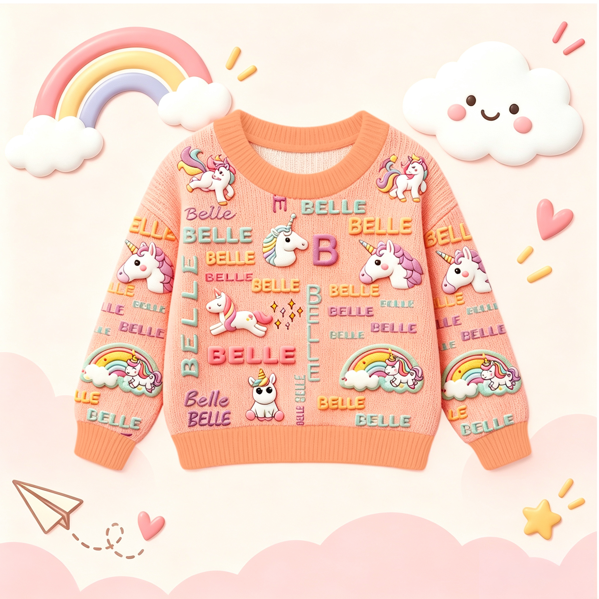 Personalized Lovely Kids Adorable Unicorn Knit Sweater | CWSweater30