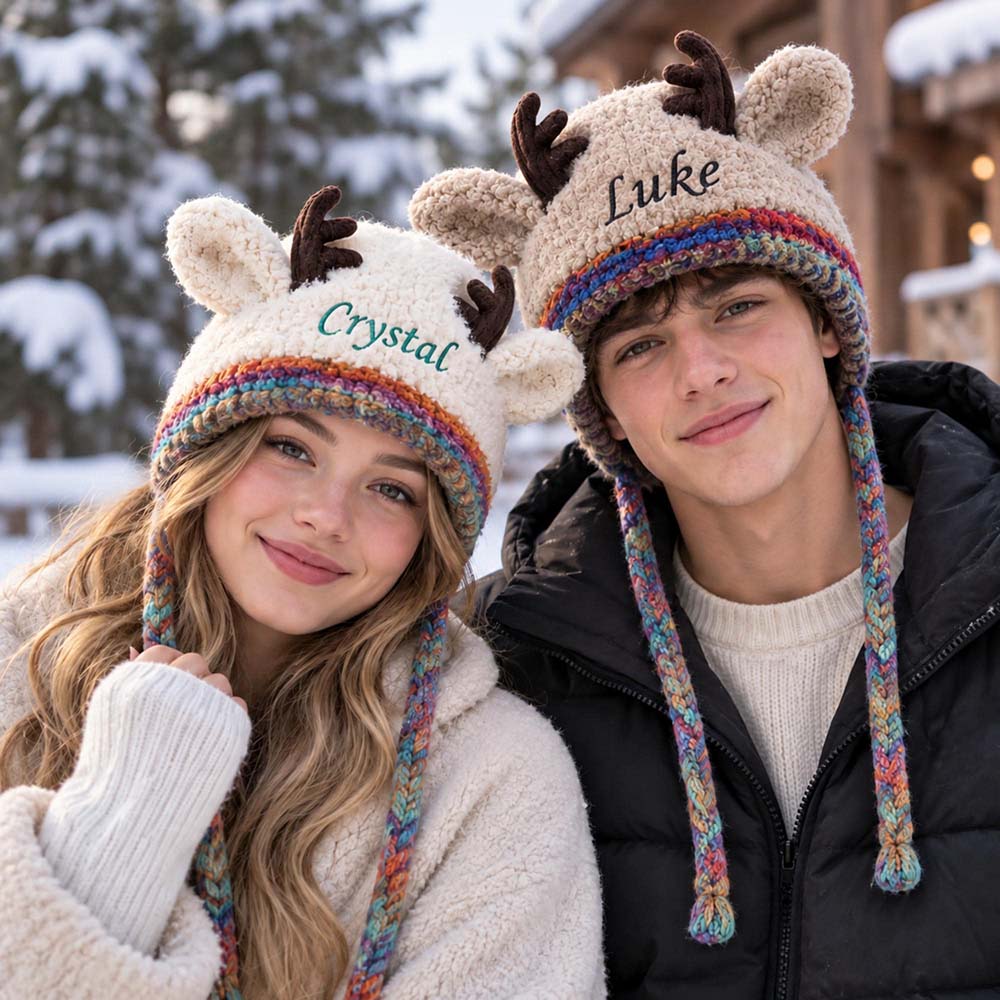 Personalized Embroidered Kids Christmas Reindeer Winter Hat | HSKid106