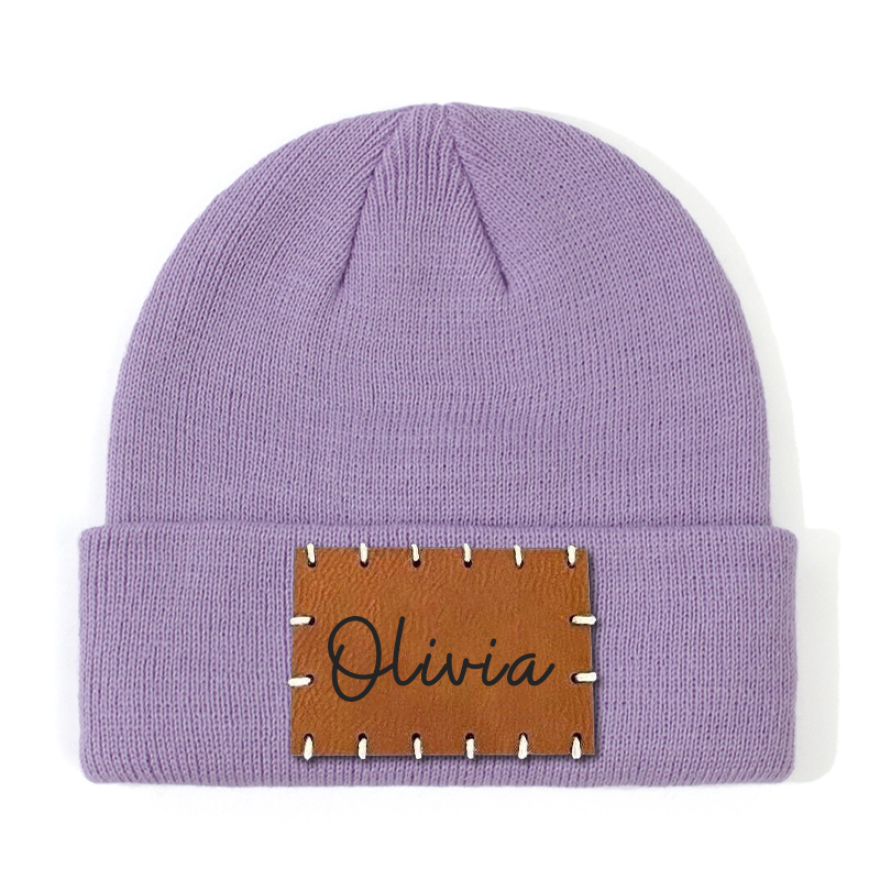 Personalized Leather Patch Beanie for Comfort & Unique | HSKid3301