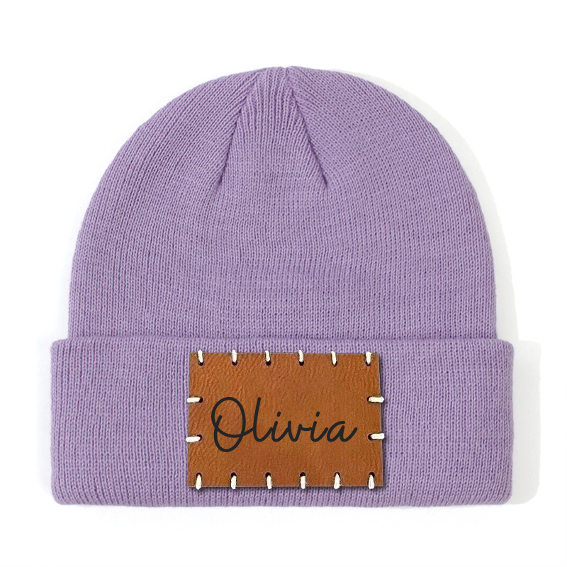 Personalized Leather Patch Beanie for Comfort & Unique | HSKid3301