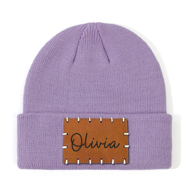 Personalized Leather Patch Beanie for Comfort & Unique | HSKid3301