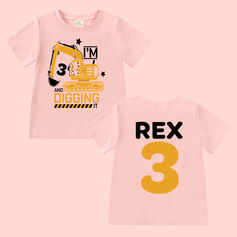 Personalized Construction Digging It Truck Birthday T-Shirt | inBirth26