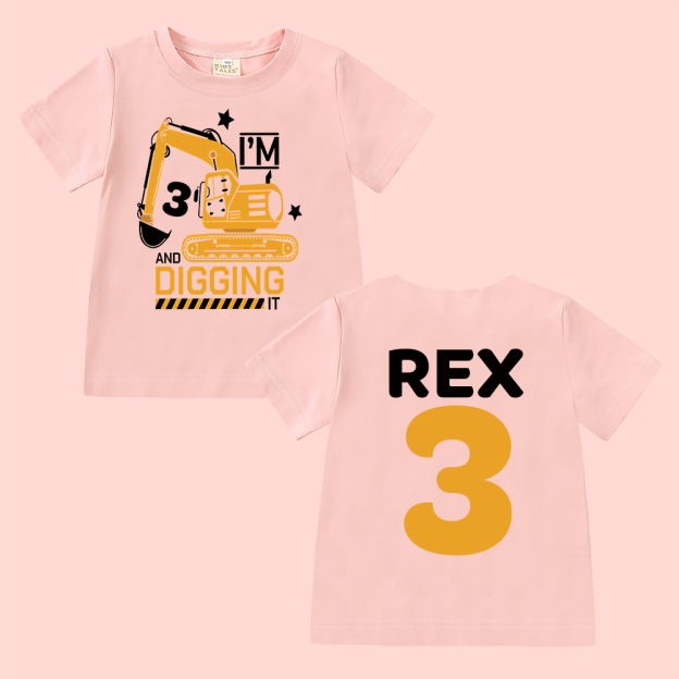 Personalized Construction Digging It Truck Birthday T-Shirt | inBirth26