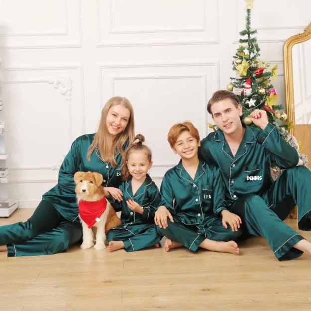 Personalized Christmas Satin Family Pajamas Set | CWFamily15