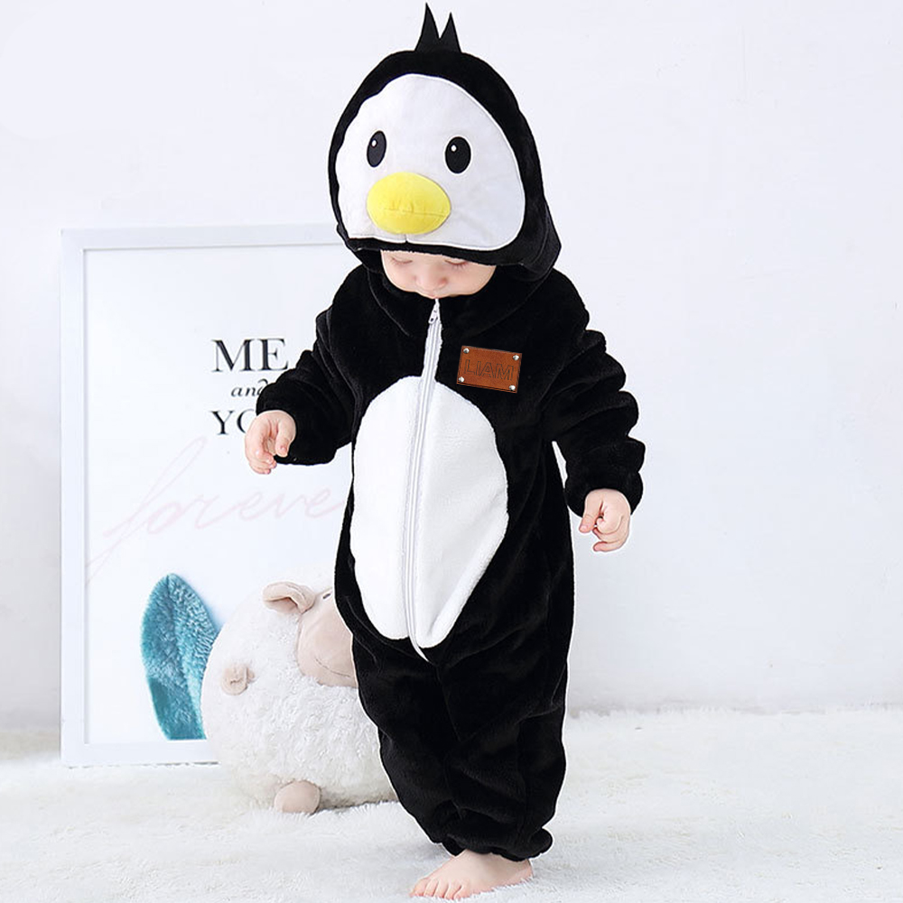 Personalized Leather Patch Baby Animal Romper  | CWBaby122