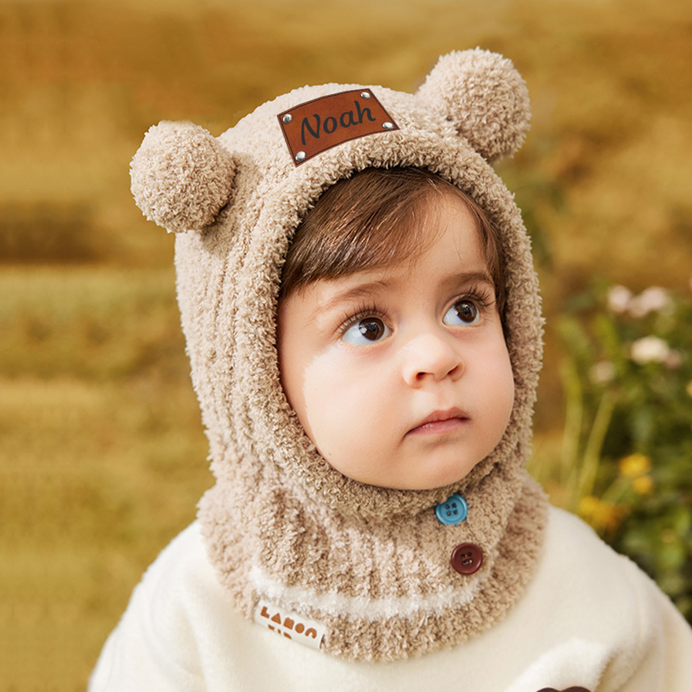 Personalized Leather Patch Kid Knitted Hat|CWBaby123