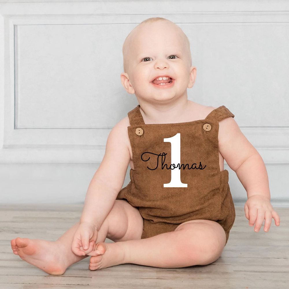 Personalized Baby First Birthday Suspender Triangle Jumpsuit Romper | CWBaby143