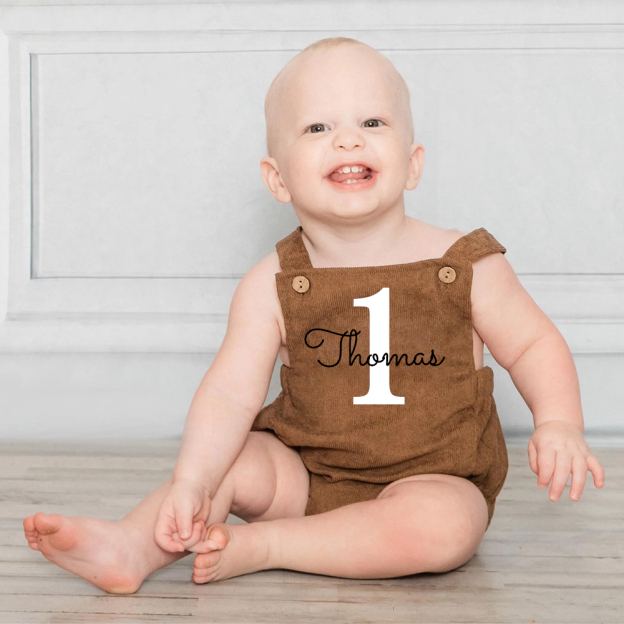 Personalized Baby First Birthday Suspender Triangle Jumpsuit Romper | CWBaby143