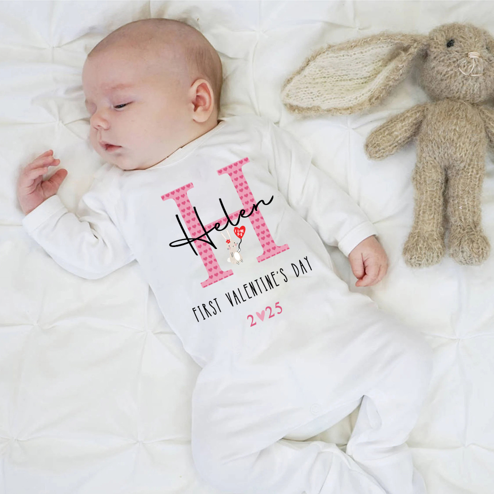 Personalized Baby First Valentine Ropmer and Hat Set | CWBaby147