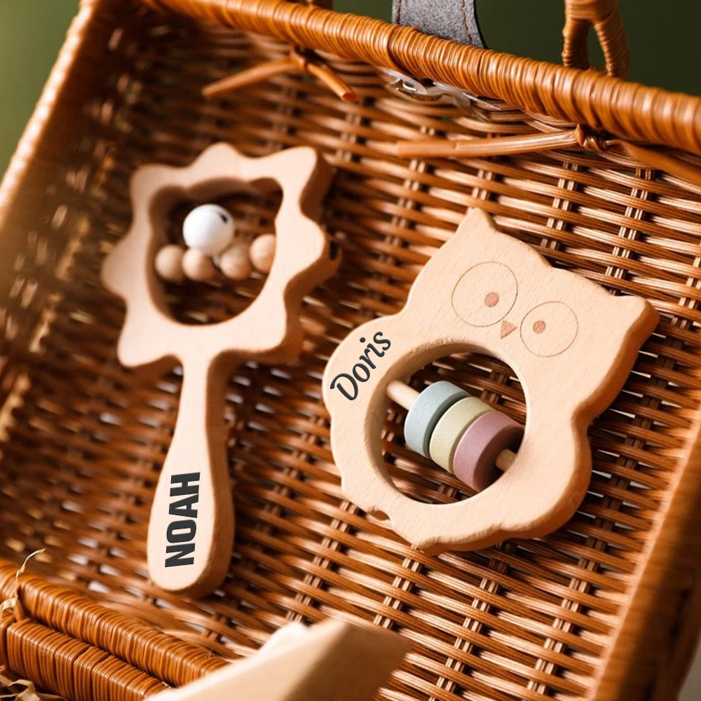Personalized Baby Wooden Lovely Shape Rattle | CWBaby153