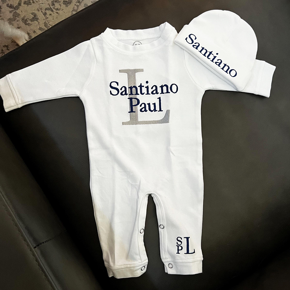 Personalized Embroidery Monograms Baby Coming Home Ropmer and Hat Set | CWBaby160
