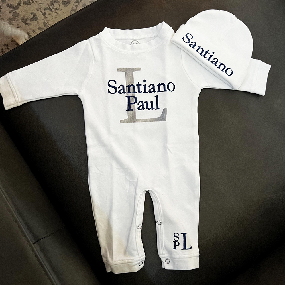 Personalized Embroidery Monograms Baby Coming Home Ropmer and Hat Set | CWBaby160