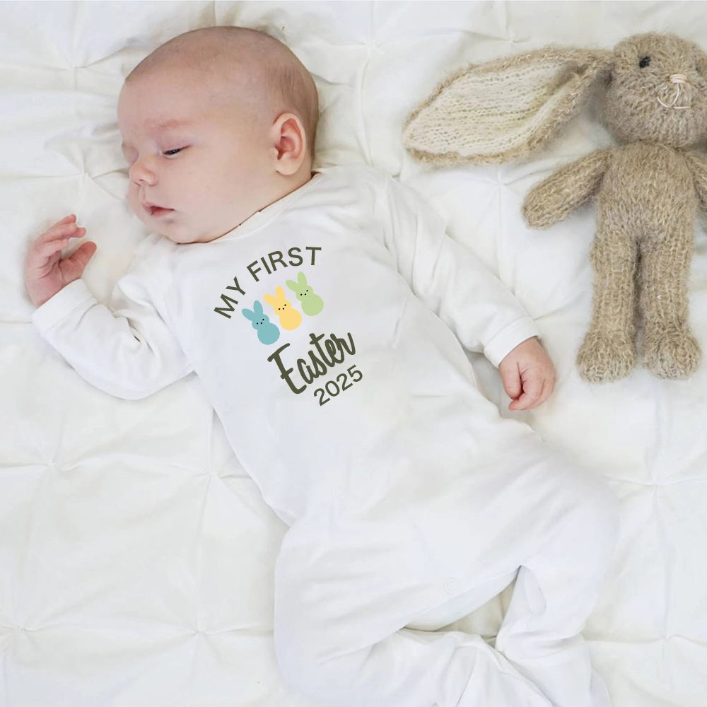 Personalized Baby Lovely First Easter Ropmer and Hat Set | CWBaby181