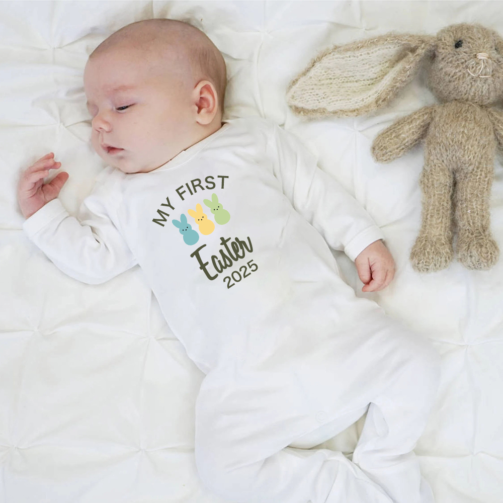 Personalized Baby Lovely First Easter Ropmer and Hat Set | CWBaby181