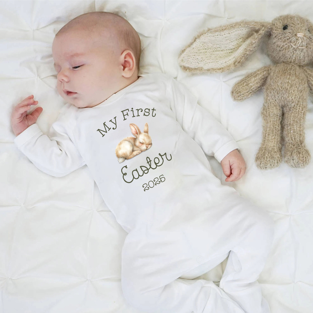 Personalized Baby First Easter Bunny Ropmer and Hat Set | CWBaby183