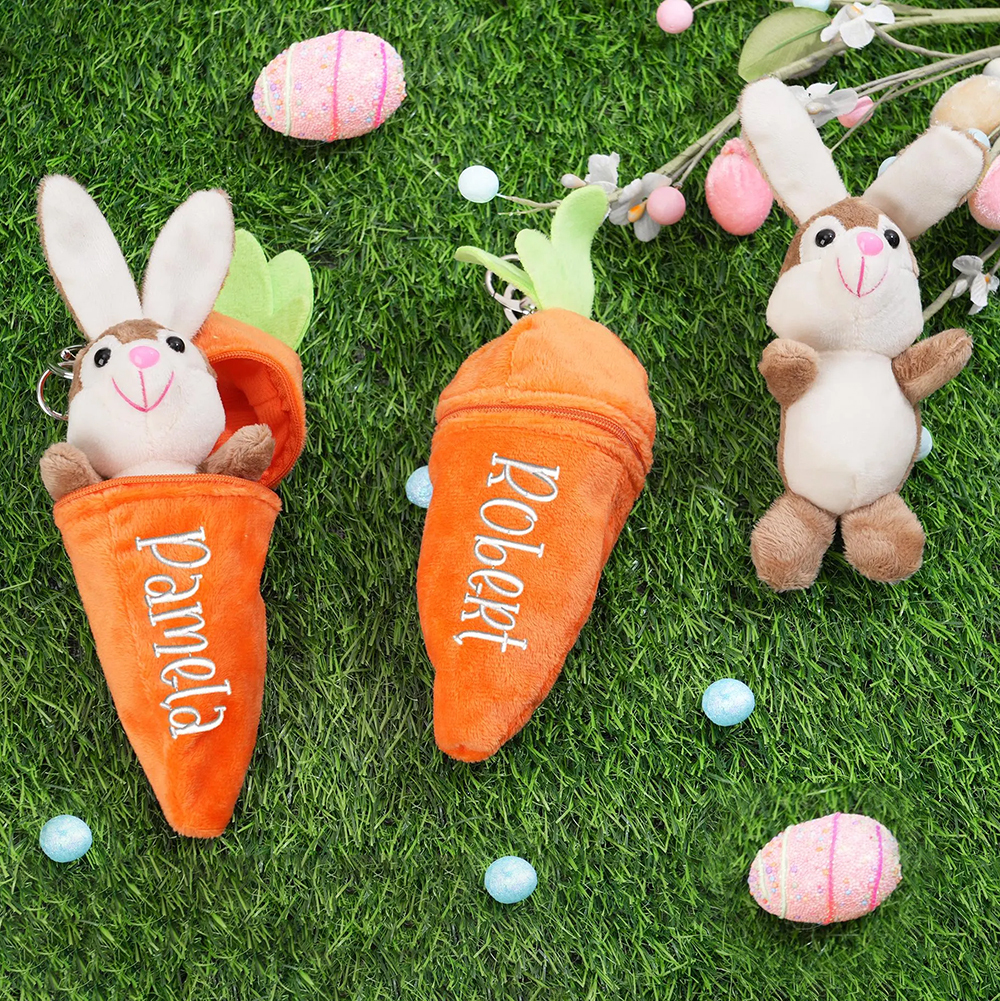 Personalized Easter Plush Carrot Keychain with Bunny | CWEaster52