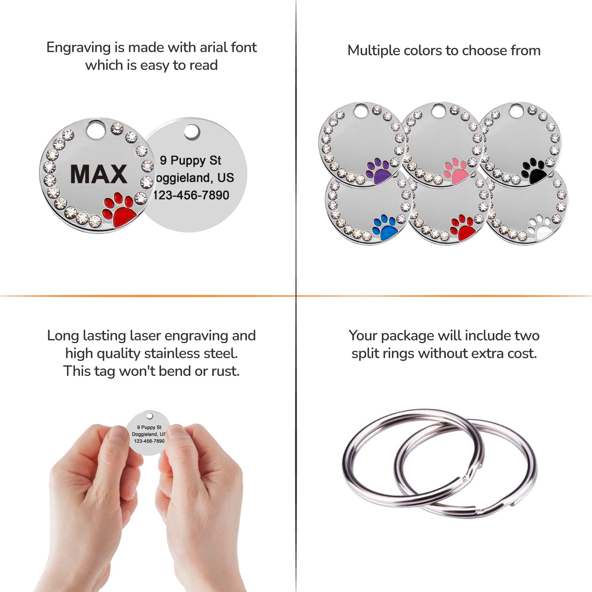 Personalized Sparkling Paw Double Sided Pet ID Tag | BKPet63