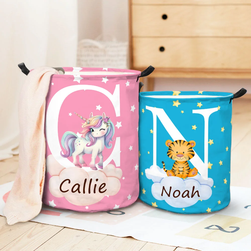 Personalized Waterproof Initial Laundry Baskets with Handle | | CWBasket07
