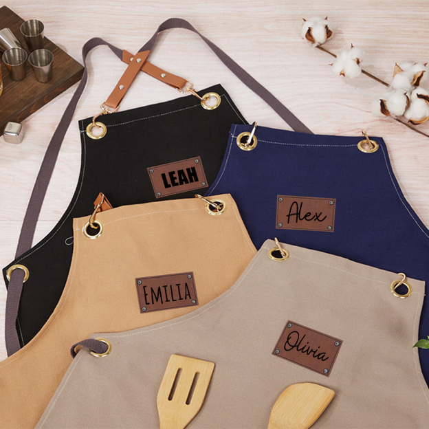 Personalized Leather Patch Canvas Apron with Pockets for Kid & Adult | Apron25