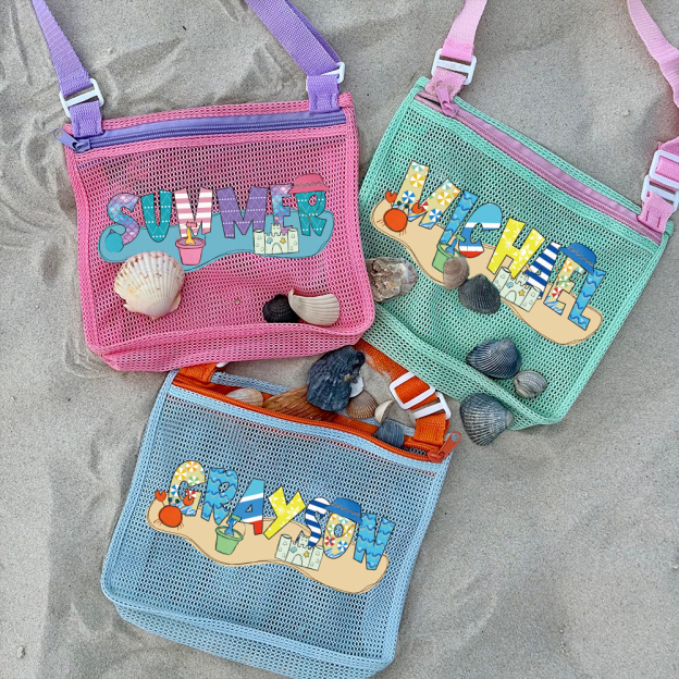 Personalized Seashell Zipper Mesh Beach Bag | CWBeach189