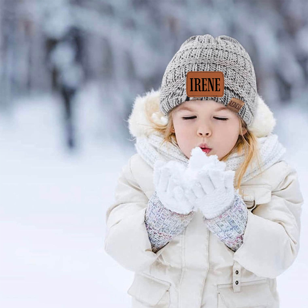 Personalized Leather Patch Kid Beanie for Comfort & Unique | HSKid29