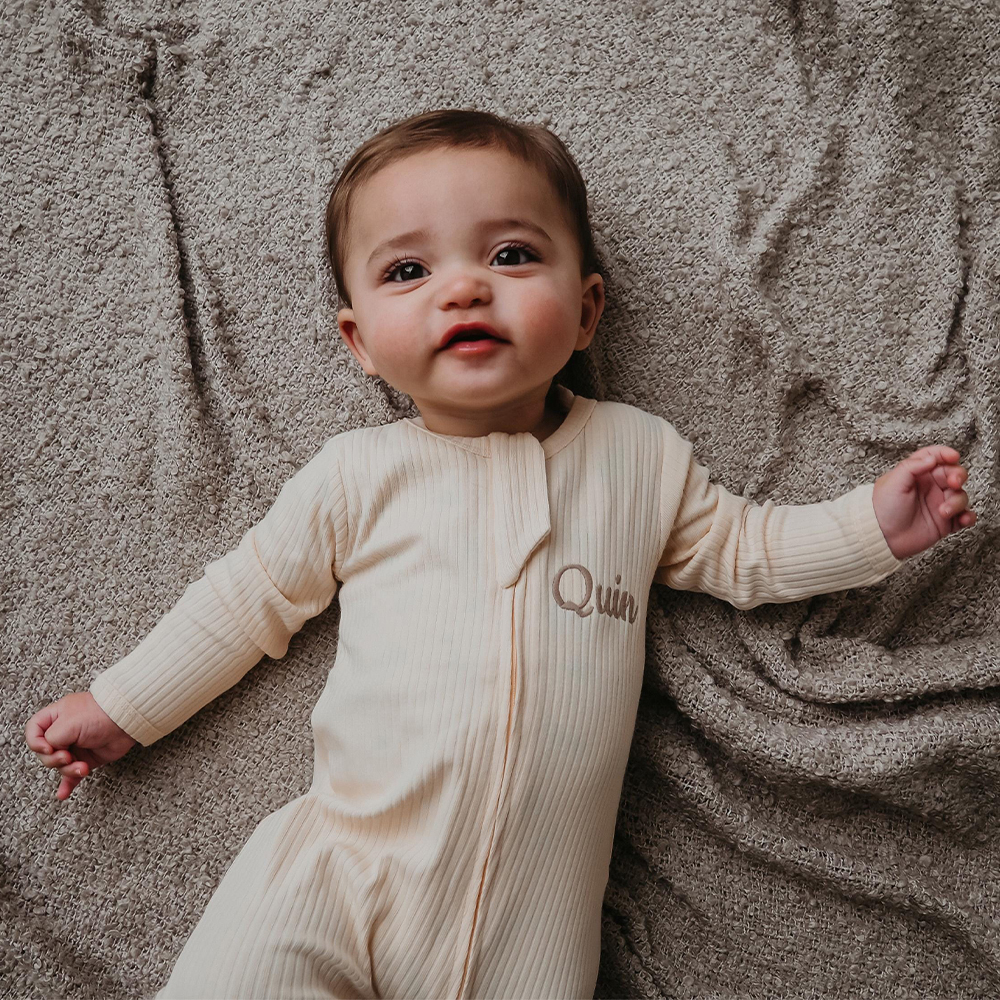 Personalized Embroidery Baby Organic Cotton Ribbed Outfit | CWBaby277