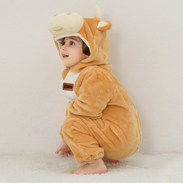 Personalized Leather Patch Baby Animal Warm Onesie  | CWBaby284