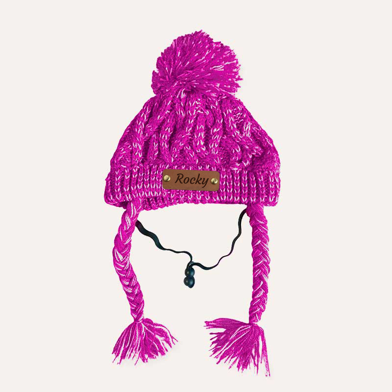 Personalized Pets Leather Patch Knitted Hat | BKPet215