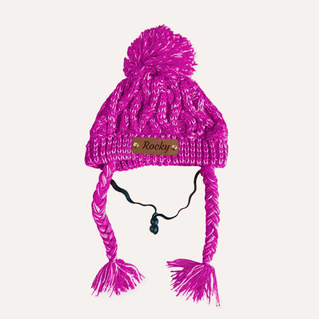 Personalized Pets Leather Patch Knitted Hat | BKPet215