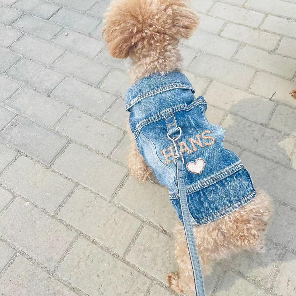 Personalized Handmade Pearl Patch Pets Denim Jacket | BKPet2602