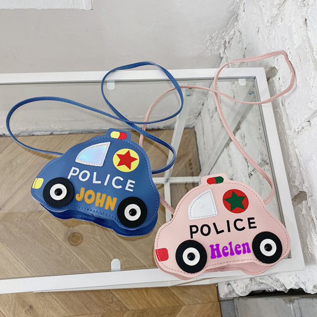Personalized Kids Cute Police Car Zipper Crossbody Bag | CWGift06