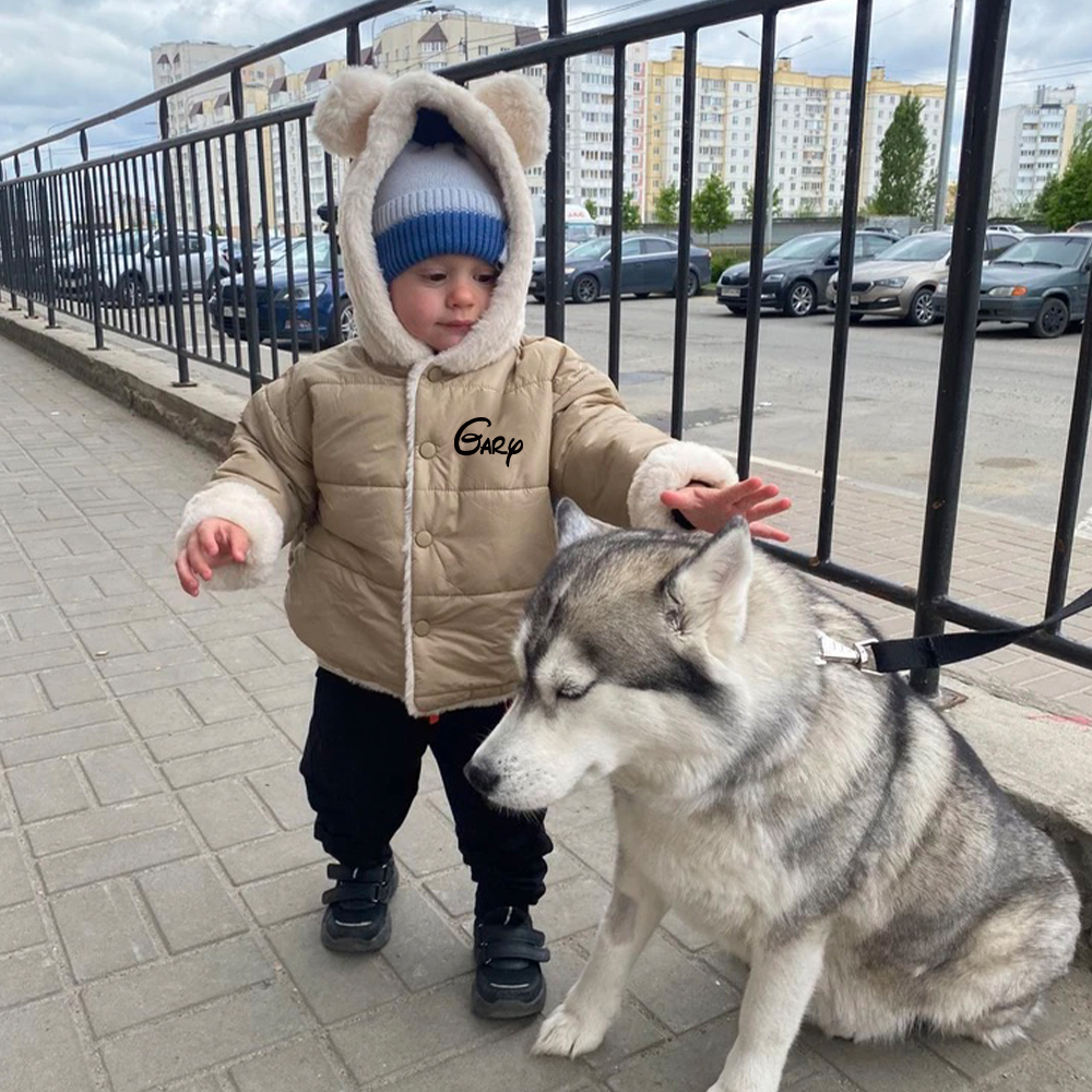 Personalized Toddler Lovely Bear Winter Warm Plush Hooded Jacket | CWBaby360