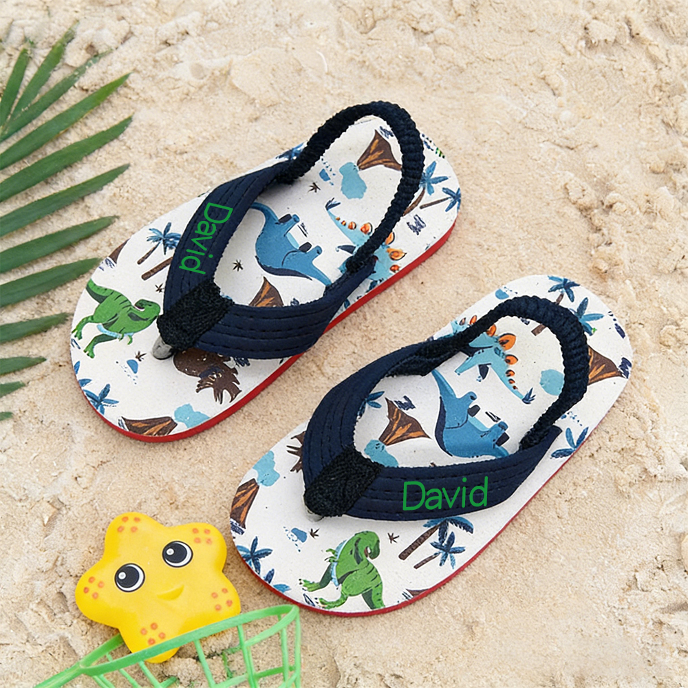 Personalized Kid summer Beach Flip Flops with Elastic Heel Strap | CWBaby474