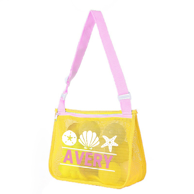 Personalized Seashell Zipper Mesh Beach Bag | CWBeach0102