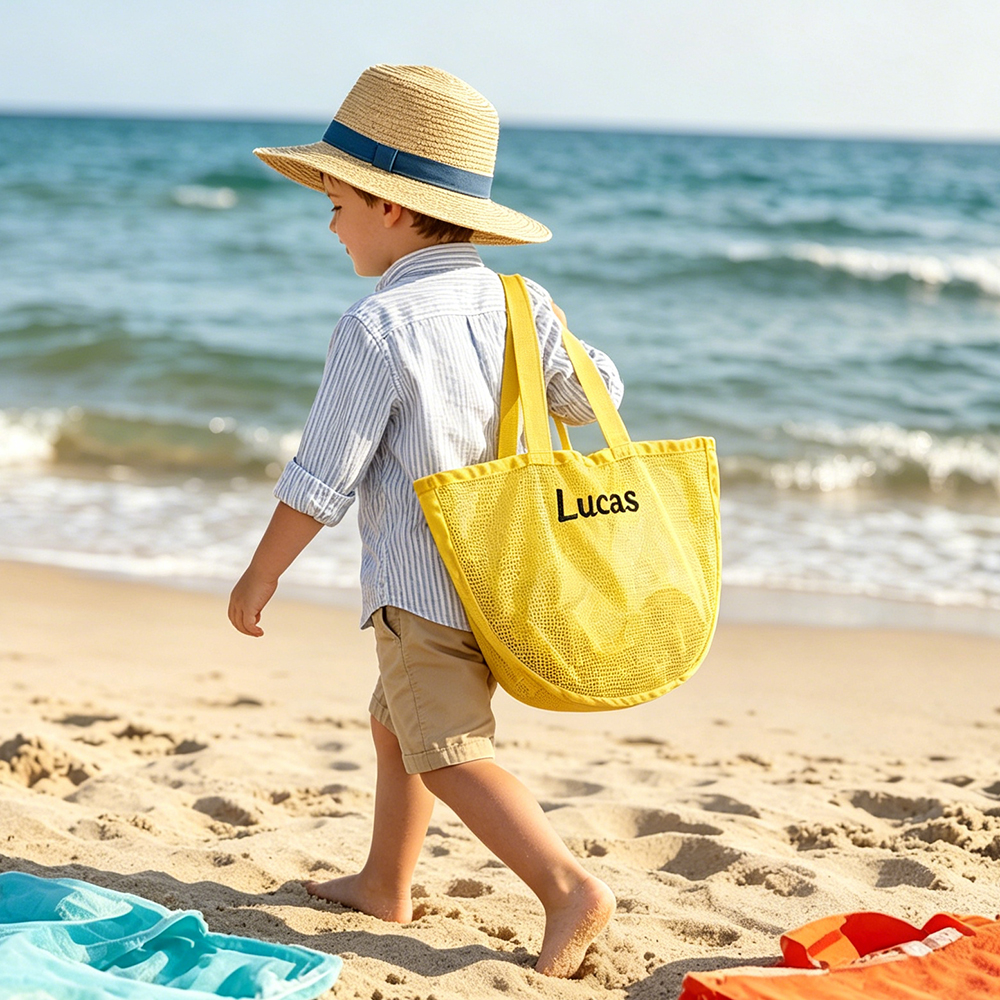 Personalized Embroidered Seashell Zipper Mesh Beach Bag | CWBeach249