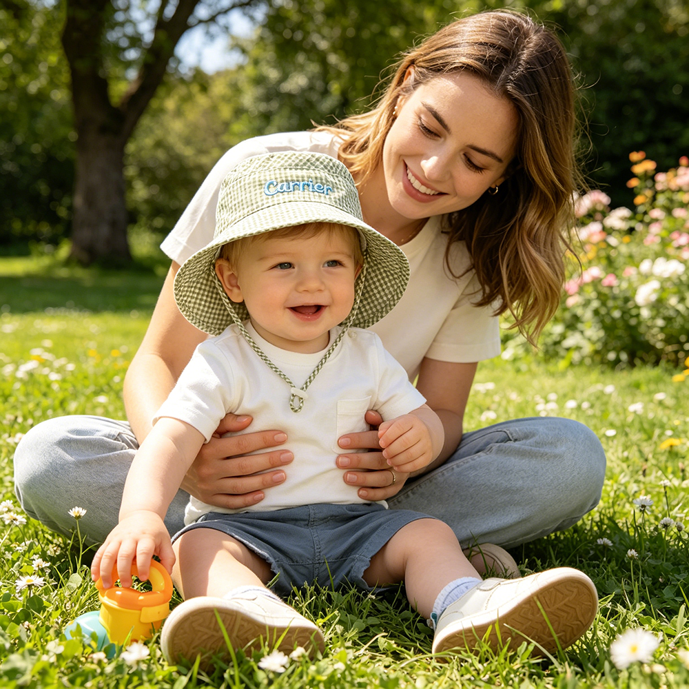 Personalized Embroidery Colourful Gingham Kids Bucket Hat | CWBeach250