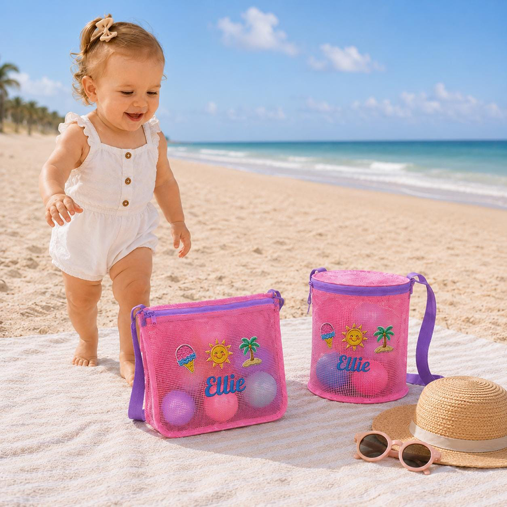 Personalized Embroidered Kids Mesh Beach Bag Set | CWBeach251