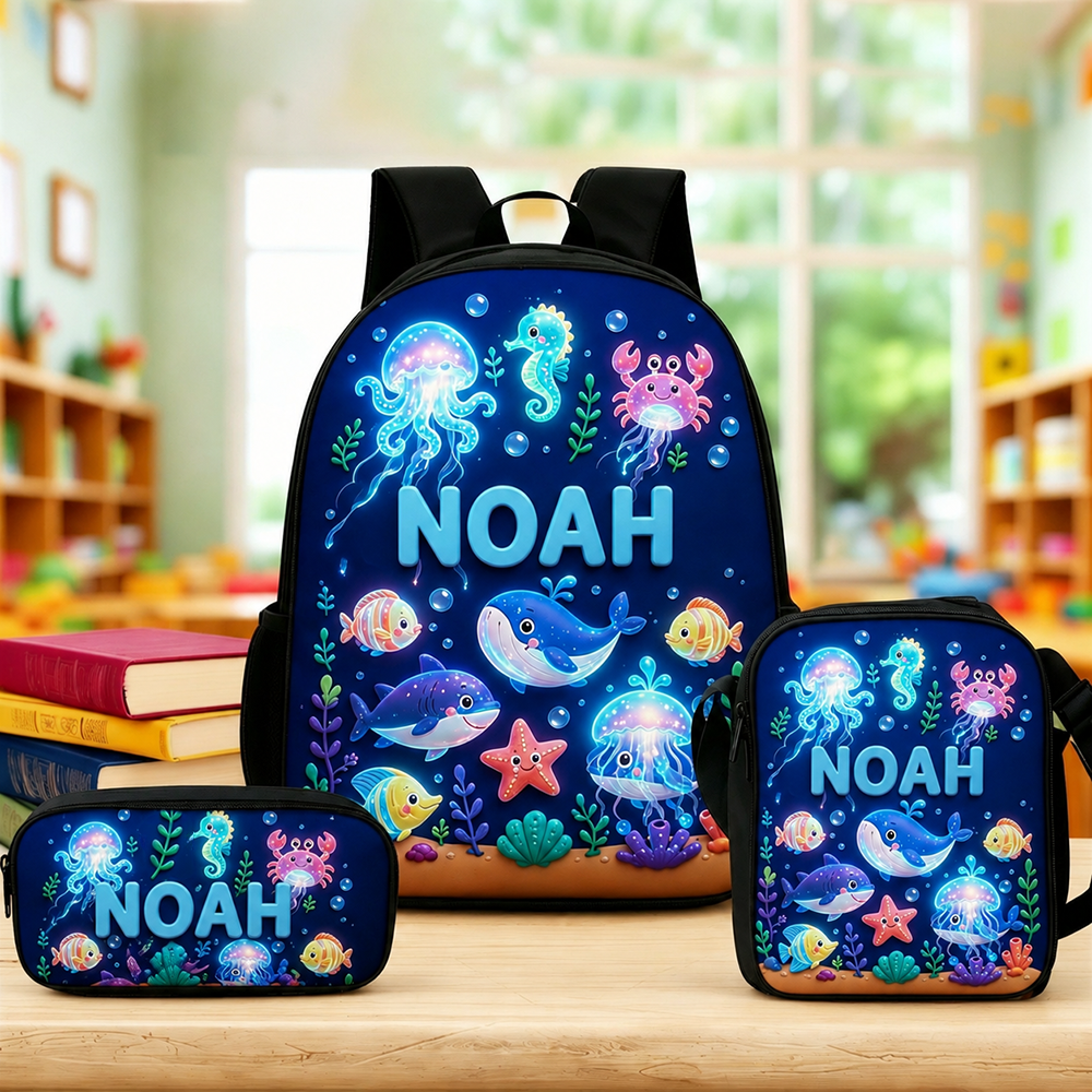 Personalized Kid Adorable Ocean Animals Backpack Set | CWPack383