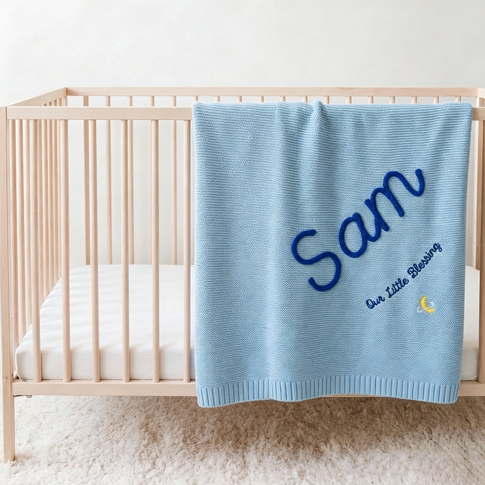 Personalized Hand Embroidered Knit Blanket for Baby | CWBaby512