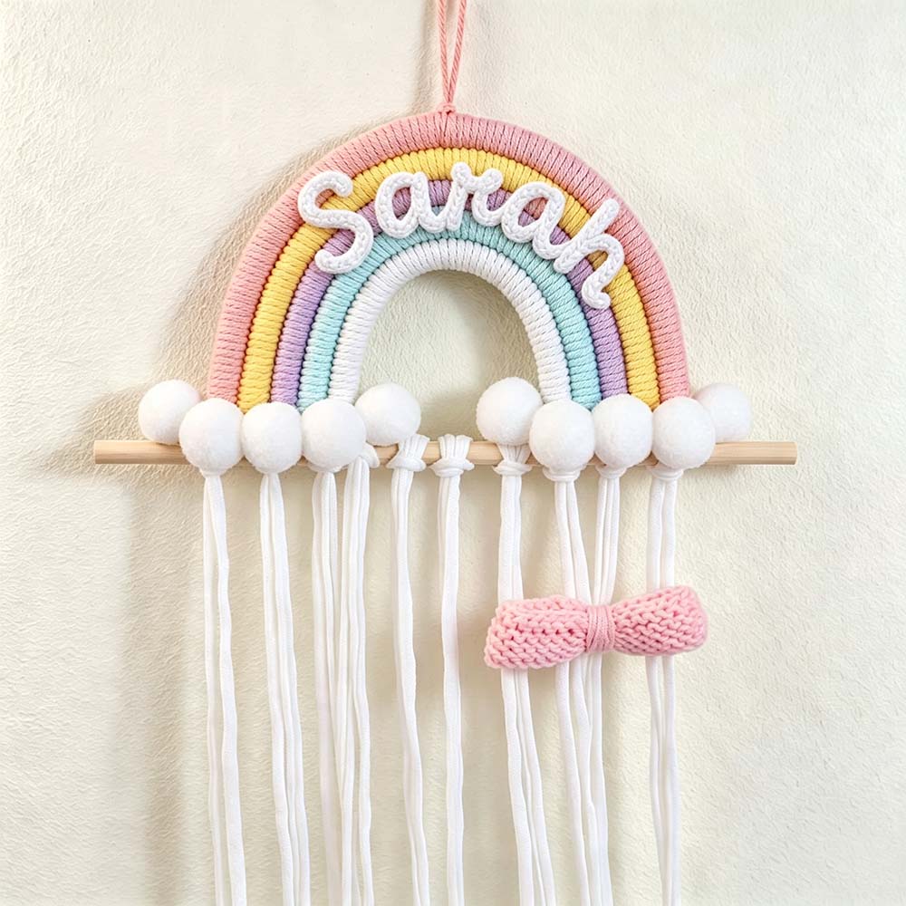 Personalized Hand Embroidered Kids Rainbow Hair Clip Holder | CWToy201