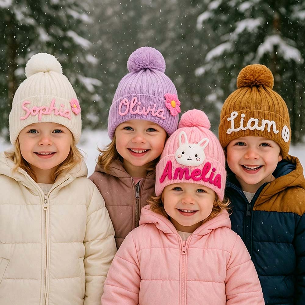 Personalized Hand Embroidery Cotton Kids Beanie Winter Hat | HSKid89