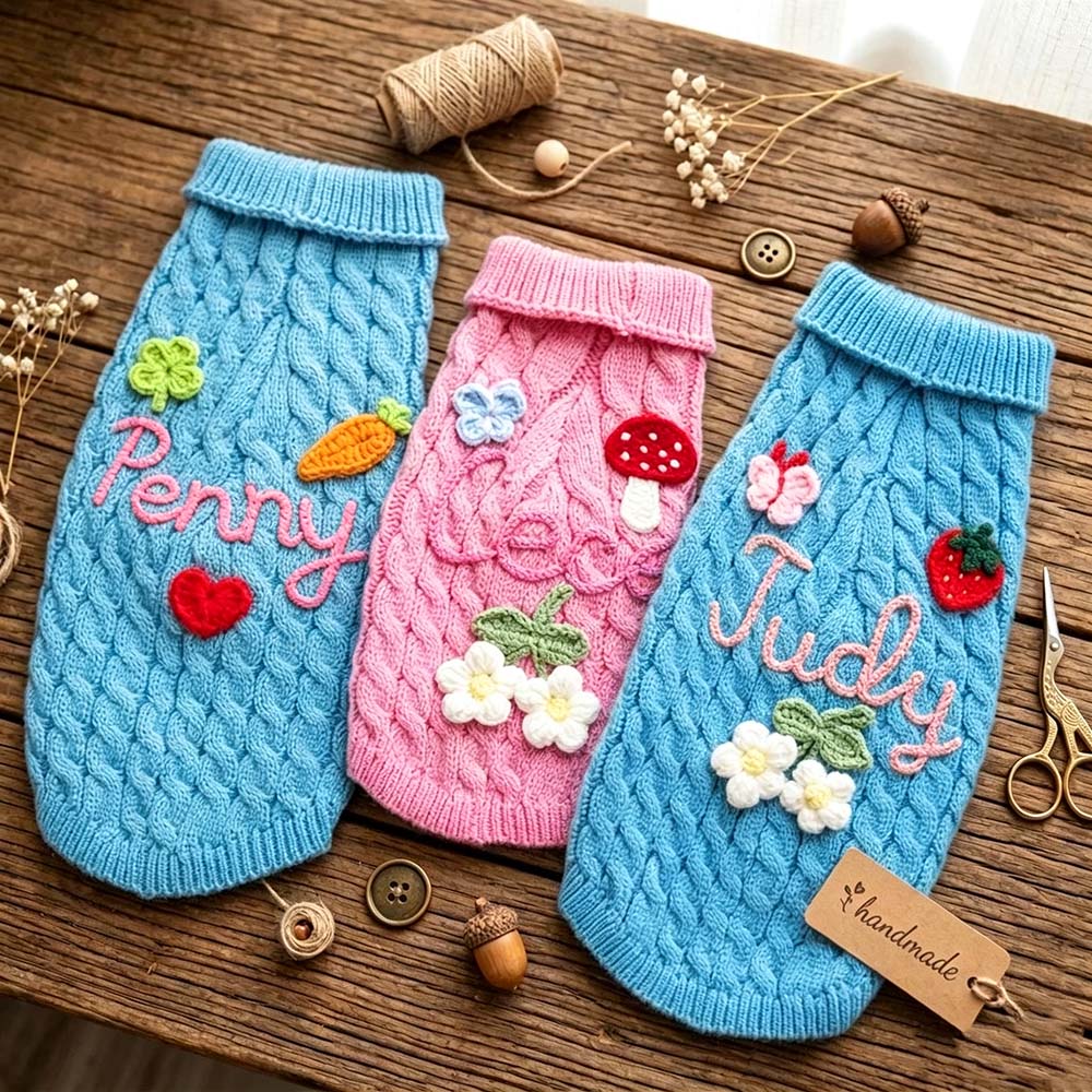 Personalized Hand Embroidered Pets Knit Turtleneck | BKPet580