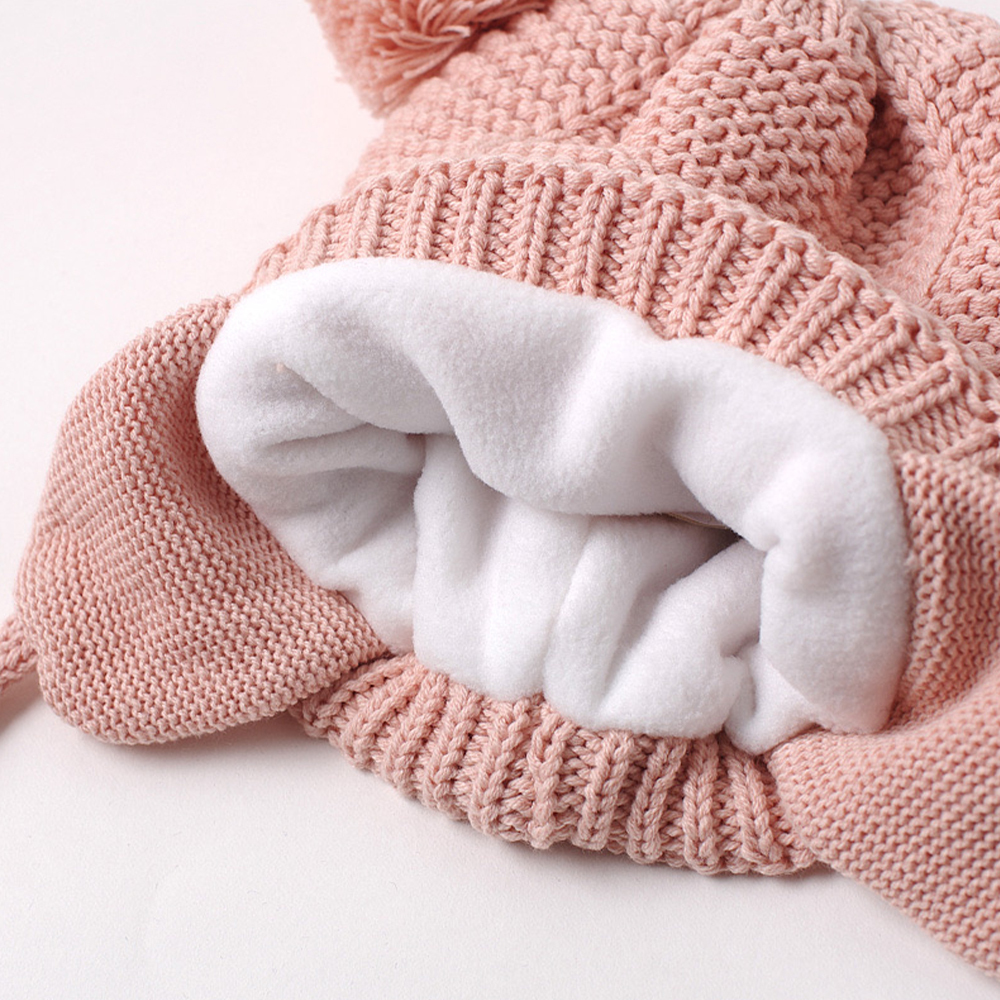 Personalized Leather Patch Pom Pom Knit Hat With Tassels | HSKid50