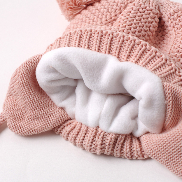 Personalized Leather Patch Pom Pom Knit Hat With Tassels | HSKid50