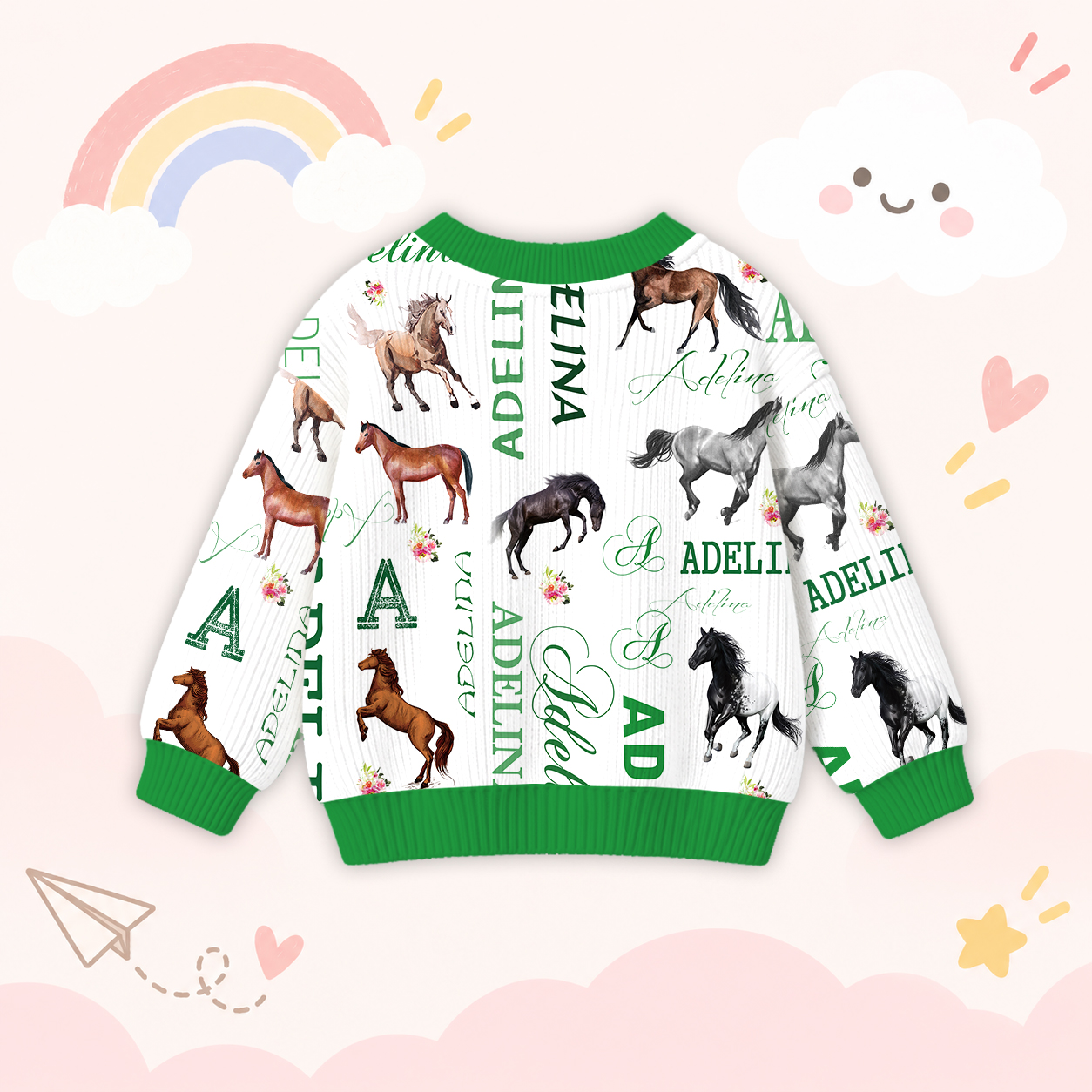 Personalized Lovely Kids Horse Knit Sweater | CWSweater08